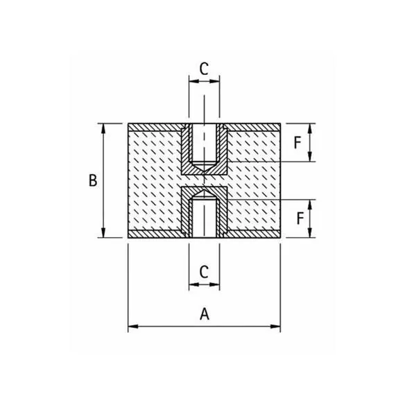 Amortyzator gumowy żeński/żeński typ C, Fi 25x20 mm, M6x8 mm, walcowy