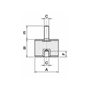 Amortyzator gumowy żeński/męski typ B, Fi 20x15 mm, M6x6 mm, M6x16 mm, walcowy