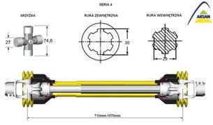 Wał przegubowo-teleskopowy wałek wielowypustowy frezowany 710-960mm 460Nm 50240 CE seria 4 AKSAN