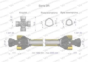 Wał przegubowo-teleskopowy 1660-2300mm 460Nm CE 2020 seria 3R Waryński