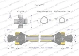 Wał przegubowo-teleskopowy 1010-1540mm 970Nm Z21 CE 2020 seria 7R Waryński