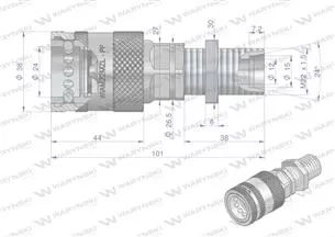 Szybkozłącze hydrauliczne gniazdo long M22x1.5 gwint zewnętrzny EURO PUSH-PULL (9100822GL) (ISO 7241-A) Waryński (opakowanie 10