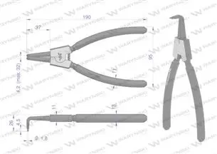 Szczypce do pierścieni osadczych 200 mm zewnętrzne wygięte Waryński