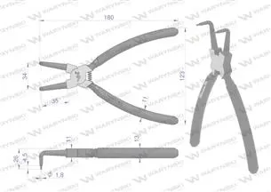 Szczypce do pierścieni osadczych 200 mm wewnętrzne wygięte Waryński