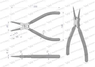 Szczypce do pierścieni osadczych 240 mm wewnętrzne proste Waryński