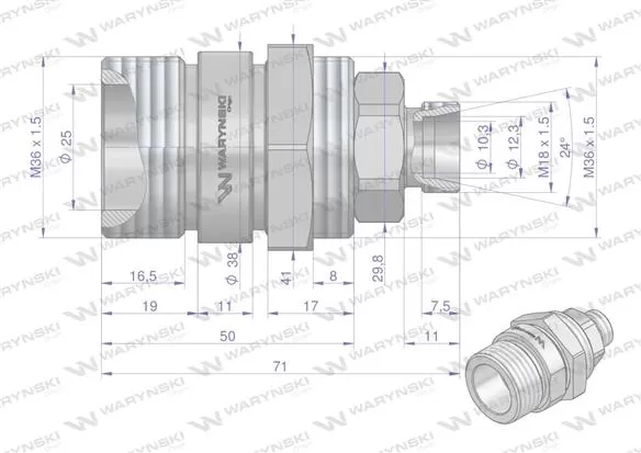 Zawór gniazdo (Bizon) M18x1.5 skręcane (ZSR6160101) Waryński (opakowanie 10szt)