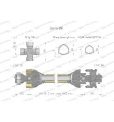 Wał przegubowo-teleskopowy 1210-1900mm 1240Nm Z6 - 1 3/4 z drugiej strony sprzęgło cierne 1700Nm Z6 - 1 3/4 CE CE 2020 seria 8R 