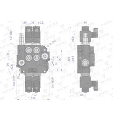 Rozdzielacz hydrauliczny 2-sekcyjny sterowany elektrycznie 12V 80L VOIMA V-R80L-2E