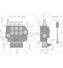 Rozdzielacz hydrauliczny 3-sekcyjny 80L z zatrzaskami VOIMA V-R80L-3Z