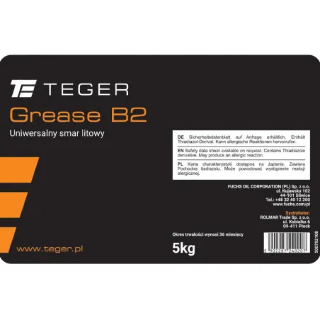 Smar uniwersalny litowy TEGER GREASE B2, opakowanie 5kg T-SMB2-5