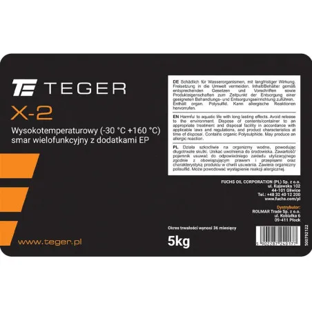 Smar wielofunkcyjny wysokotemperaturowy z dodatkami EP TEGER X-2, opakowanie 5kg T-SMX2-5