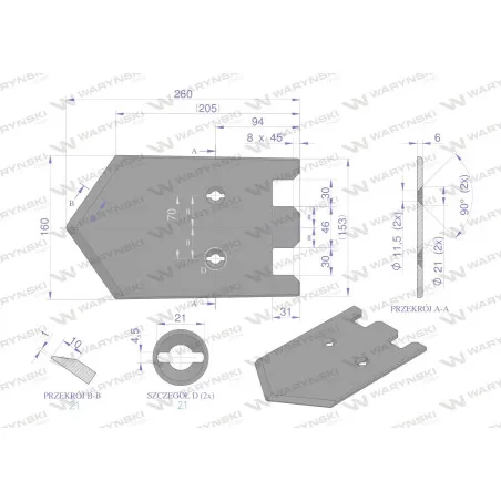 Lemiesz, listwowy środkowy, zastosowanie Grimme, Waryński W-089000710