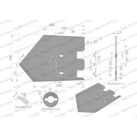 Lemiesz, listwowy prawy szerokość wyorywania 620mm, zastosowanie Grimme, Waryński W-089003540