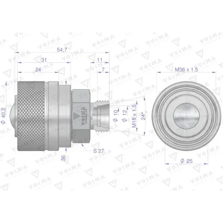 Zawór wtyczka ZSR6160102 (pasuje do Bizon) M18x1.5 skręcane VOIMA V-ZSR-18WT