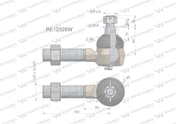 Przegub kierowniczy 153mm - 1 1/8"L RE12326 WARYŃSKI