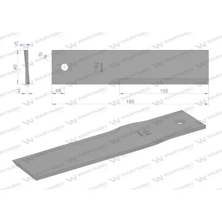 Nóż, stały rozdrabniacz słomy sieczkarnia Bizon DYMINY/ŻUKOWO fi-9 WARYŃSKI, Waryński WRS185X40X3W