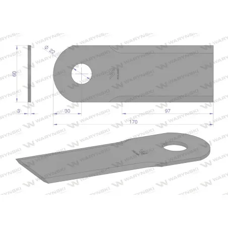 Nóż, obrotowy rozdrabniacz słomy sieczkarnia Bizon DYMINY/ŻUKOWO szerokość 60mm fi-22 WARYŃSKI, Waryński WRR170X60X3W