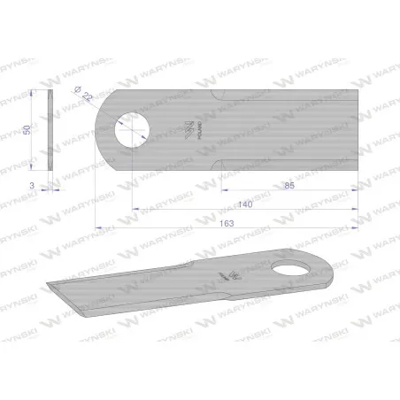 Nóż, obrotowy rozdrabniacz słomy sieczkarnia Bizon DYMINY/ŻUKOWO fi-22 WARYŃSKI, Waryński WRR163X50X3W