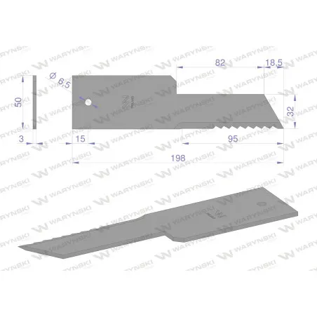 Nóż, stały rozdrabniacz słomy sieczkarnia 198x50x3mm otwór 6.5 zastosowanie Z59033 280910Z John Deere WARYŃSKI, Waryński WRS198X