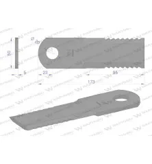 Nóż, obrotowy rozdrabniacz słomy sieczkarnia 173x50x5mm otwór 20 zastosowanie 87318316 New Holland WARYŃSKI, Waryński WRR173X50X