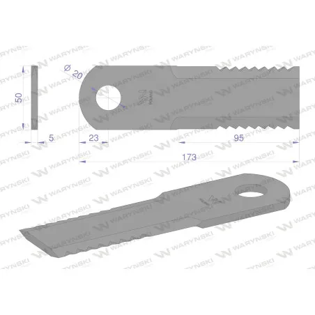 Nóż, obrotowy rozdrabniacz słomy sieczkarnia 173x50x5mm otwór 20 zastosowanie 87318316 New Holland WARYŃSKI, Waryński WRR173X50X