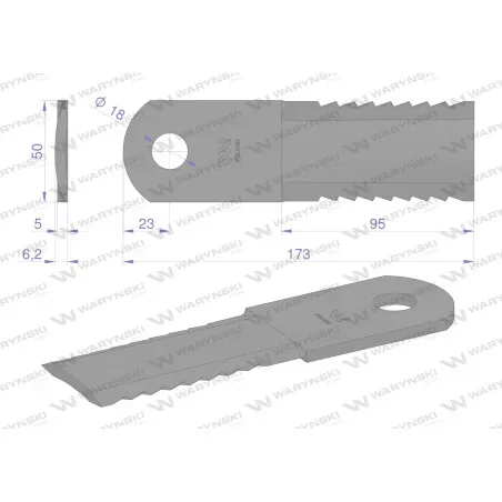 Nóż, obrotowy rozdrabniacz słomy sieczkarnia 173x50x5mm otwór 18 zastosowanie 84437624 281445N New Holland WARYŃSKI, Waryński WR