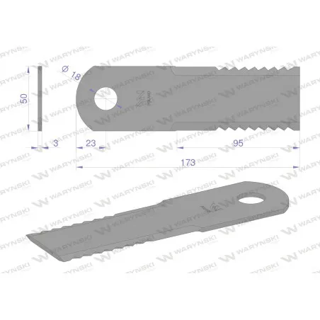 Nóż, obrotowy rozdrabniacz słomy sieczkarnia 173x50x3mm otwór 18 zastosowanie 065294 525100 Claas WARYŃSKI, Waryński WRR173X50X3