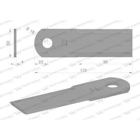 Nóż, obrotowy rozdrabniacz słomy sieczkarnia 173x50x4mm otwór 18 zastosowanie 746813 New Holland WARYŃSKI, Waryński WRR173X50X4/