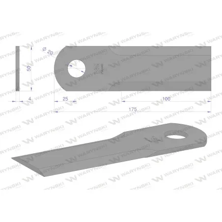 Nóż, obrotowy rozdrabniacz słomy sieczkarnia BIZON SUPER Płock Wągrowiec zastosowanie R5 5110700010 fi-20 WARYŃSKI, Waryński WKZ
