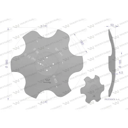 Talerz, skrajny prawy fi 560 mocowanie 4/98 grubość 4,5 mm stal borowa, Waryński W-95612245