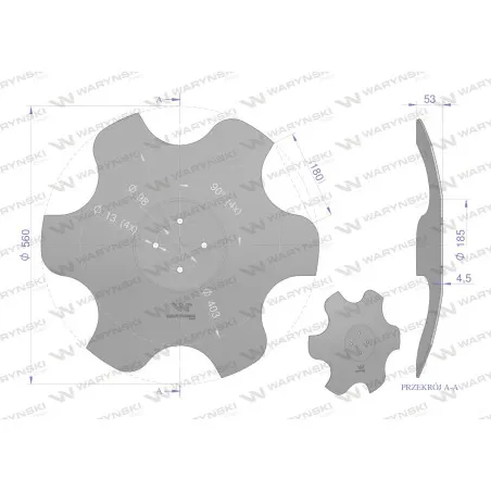 Talerz, skrajny lewy fi 560 mocowanie 4/98 grubość 4,5 mm stal borowa, Waryński W-95602245