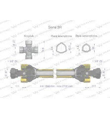 Wał, przegubowo-teleskopowy 1860-2700mm 460Nm CE 2020 seria 3R, Waryński W3B1B11860