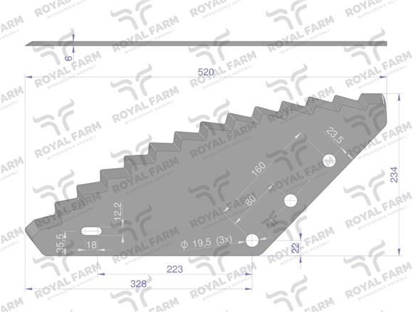 Nóż paszowozu uniwersalny otwór 19.5 mm Standard ROYAL FARM