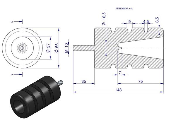 Resor. odbój gumowy śruba M10 wysokość 114mm prosty NR-188 Przyczepa