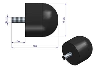 Resor. odbój gumowy śruba M12 wysokość 74mm NR-192 Przyczepa