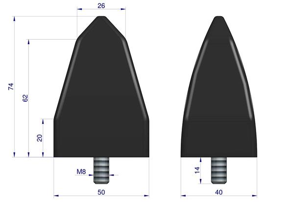 Resor. odbój gumowy trójkątny śruba M8 wysokość 73mm NR-197 Przyczepa