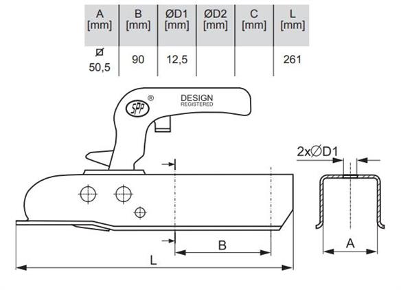 Głowica zaczepowa ZSK-1300H DMC1300kg zastosowanie przyczepka SPP