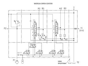 Proporcjonalny rozdzielacz hydrauliczny do ładowaczy czołowych OP (Open Center) 2-sek. max przepływ 90L. 1-sekcja pływająca - st