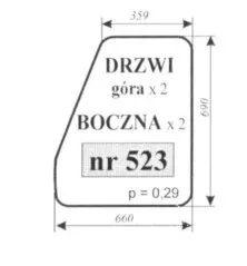 Szyba drzwi , bocznaNR.523