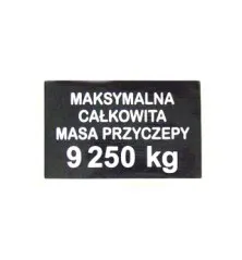 Naklejka maksymalna masa 9250kg NAKLEJKA01