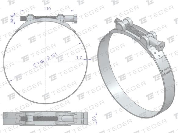 Opaska zaciskowa GBS 149-161 (obejma W1 - stal ocynkowana) szerkość 26mm TEGER ( sprzedawane po 5 )