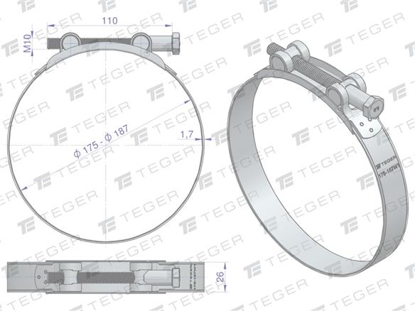 Opaska zaciskowa GBS 175-187 (obejma W1 - stal ocynkowana) szerkość 26mm TEGER ( sprzedawane po 5 )