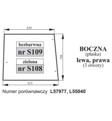 Szyba boczna John Deere zielona L57977, L55040 S108