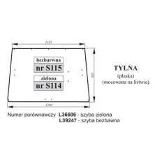 Szyba tylna zielona płaska mocowana na s L36606, L39247 S114