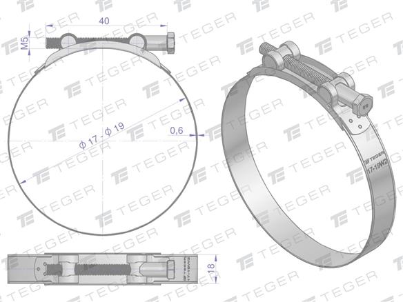 Opaska zaciskowa GBS 17-19 (obejma W2 - stal nierdzewna) szerkość 18mm TEGER ( sprzedawane po 10 )