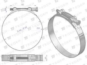 Opaska zaciskowa GBS 40-43 (obejma W2 - stal nierdzewna) szerkość 20mm TEGER ( sprzedawane po 10 )