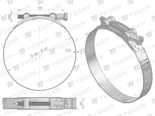 Opaska zaciskowa GBS 44-47 (obejma W2 - stal nierdzewna) szerkość 22mm TEGER ( sprzedawane po 10 )