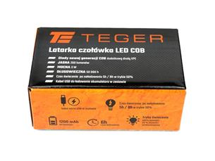 Latarka czołówka LED COB 200 Lm ładowana USB Teger