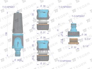 Zestaw natryskowy 1/2" & 3/4" / TEGER