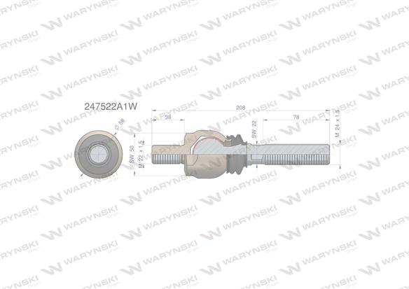 Przegub kierowniczy 208mm- M22x1,5 M24x1,5 247522A1 WARYŃSKI